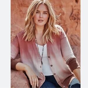 J Jill Dip Dyed Sunset Ombre Button Up Cardigan Sweater size Small